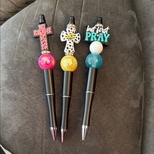 Decorative Black Pens with Cross and Pray Designs